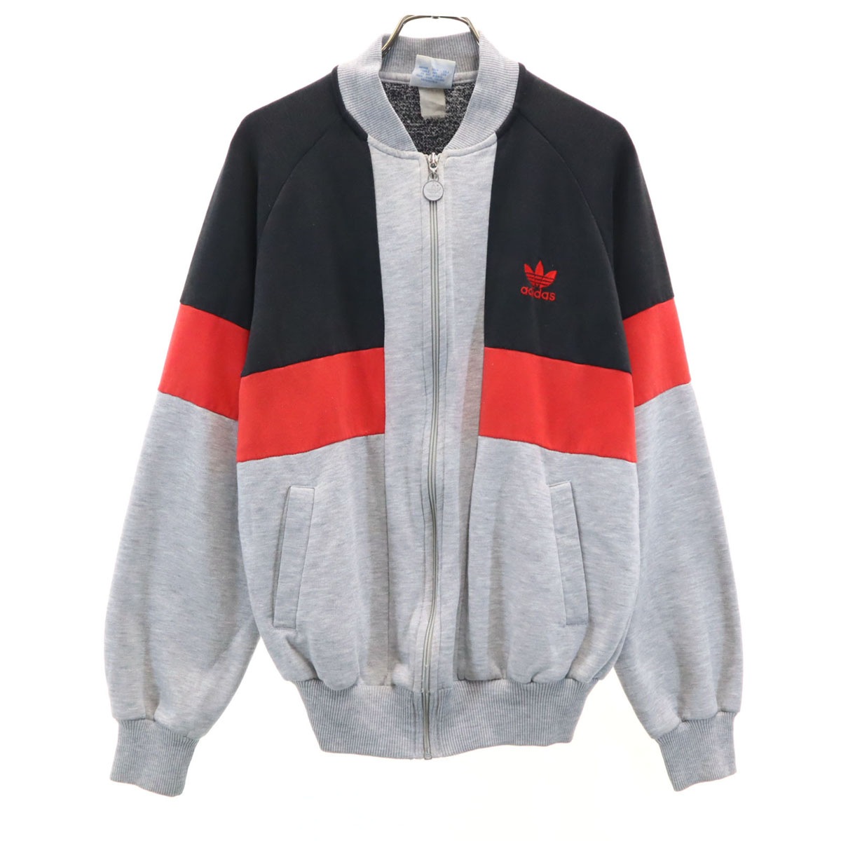 80s ヴィンテージ 台湾製 トレフォイルロゴ スウェット ジップジャケット M グレー メンズ 古着
