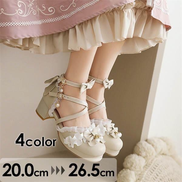 即納 ロリータ 厚底 ロリィタパンプス ゴスロリ おでこ靴 ロリィタ靴 ヒール5センチ レディース メイド靴 可愛い 女の子 リボン付き 日常 文化祭