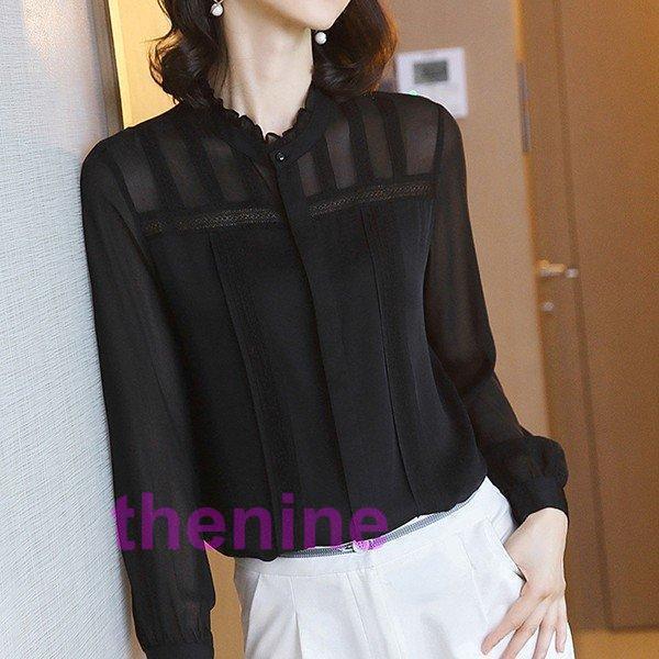 安い商品 今日だけ ブラウス レディース 長袖 春 黒 フォーマル オフィス おしゃれ 40代 無地 トップス 長袖シャツ レース きれいめ 大きいサイズ 通勤 上品 着痩せ 風 新品 OL ギフトポ