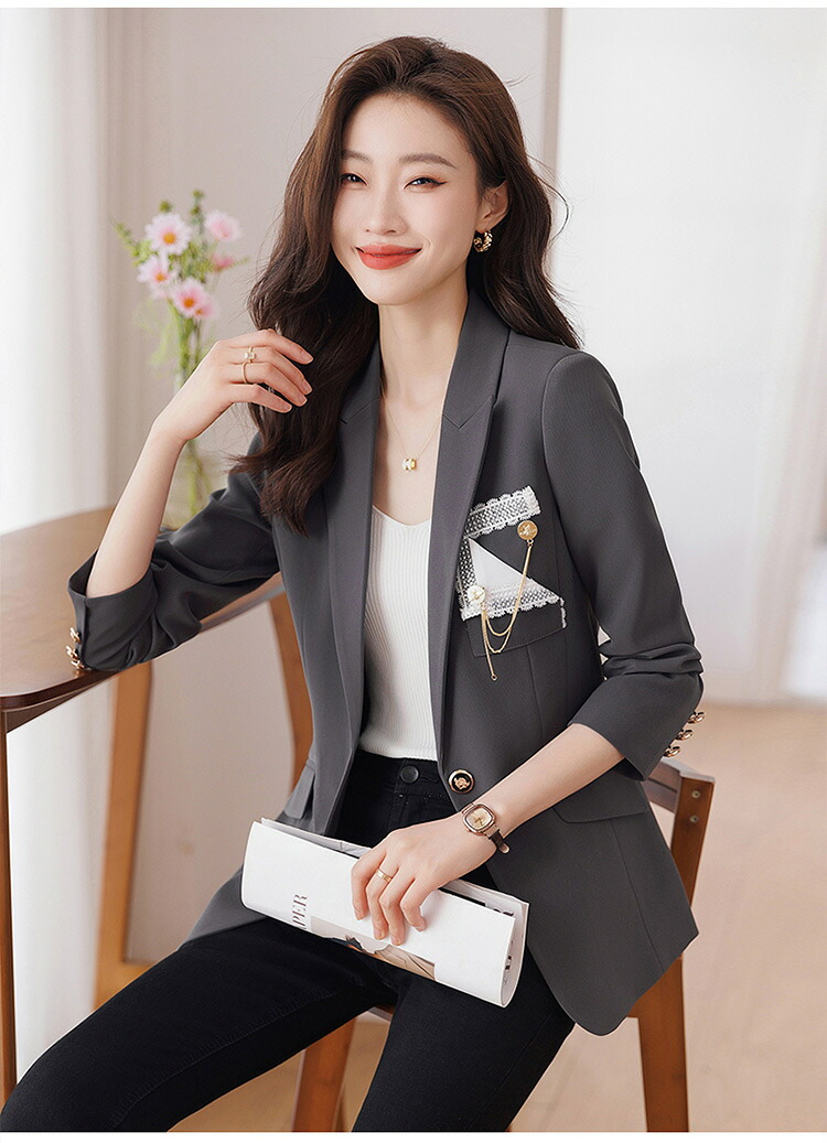 ジャケット 灰色 長袖 春秋 レディース 正装 秋 気質 ファッション