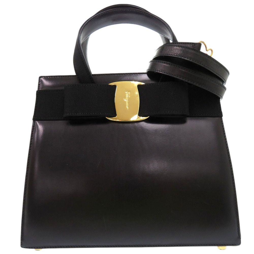 美品 サルヴァトーレフェラガモ 2way ロゴ ショルダーバッグ ヴァラリボン Vara BA214178 ハンドバッグ レザー/レザー ブラック 0404【中古】Salvatore Ferr