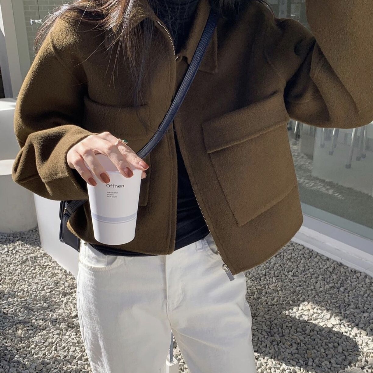 韓国ファッション レディース ライダースジャケット 冬アウター 開き襟 着痩せ百掛けカーディガンショット丈 ツイードジャケット