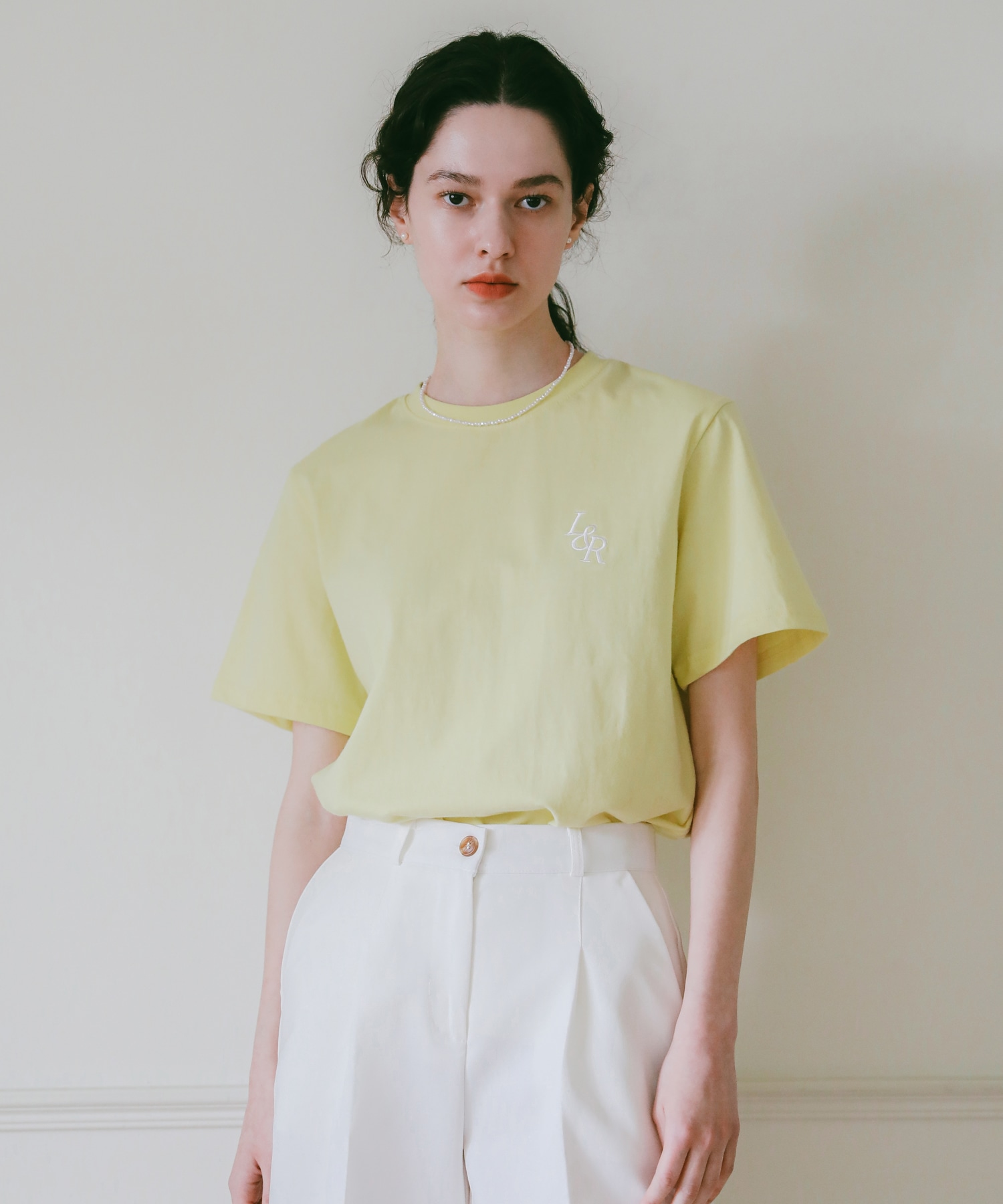 LOSSYROW シグネチャーロゴハーフスリーブティーライム