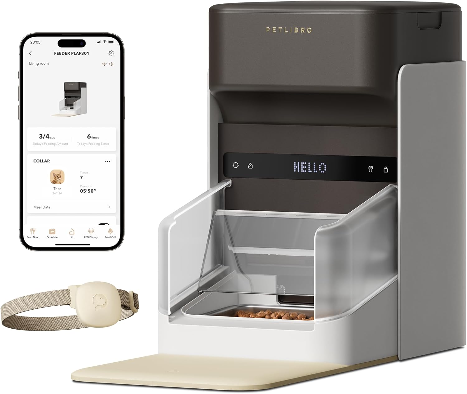 PETLIBRO RFID 自動給餌器 猫用 5G Wi-Fi対応 横取り防止 餌やり器 個別管理 タグ識別 自動えさやり器 3L 容量 アプリ操作可能 ライト付き首輪タグ タグで作動 食器 1日食設