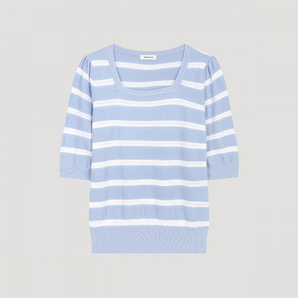 (Shes Miss) ストライプスクエアネック半袖ニット_SSKPOO21540_LL