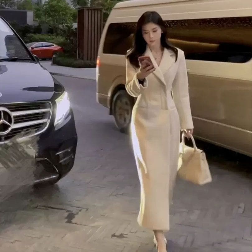 両面ボタンコート ルーズなミドル丈でスリムなデザインのウールコート 母の日