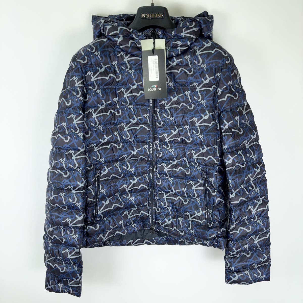 【中古・未使用品】EQUILINE エクイライン 超軽量 ボンバージャケット M Allover Blue Q10706 レディース 乗馬 馬術 フードは取り外し可能