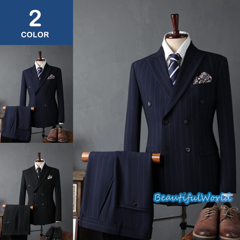 スーツ メンズ 2ピーススーツ　おしゃれ スーツセットアップ ビジネススーツ ボーダー柄 スリム カジュアルスーツ フォーマルスーツ 洗える 紳士服 面接 通勤