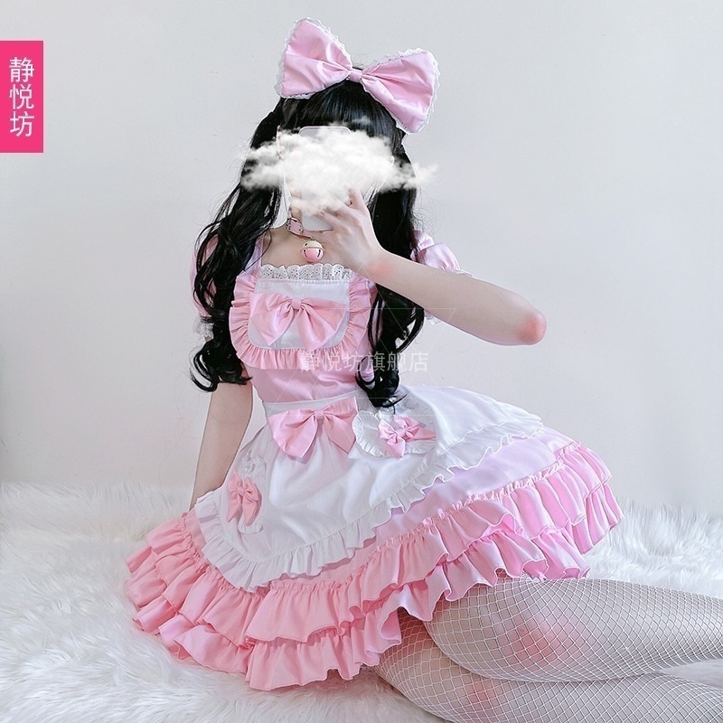 ピンクハロウィンメイド服コスプレセクシー可爱いメイド服コスプレcos服ワンピースショート