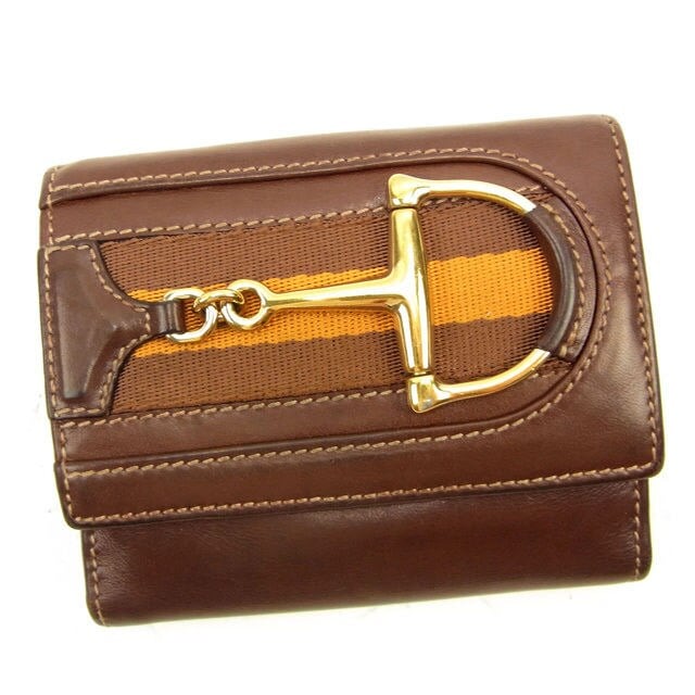 Wホック財布 ビット金具 ブラウン 中古