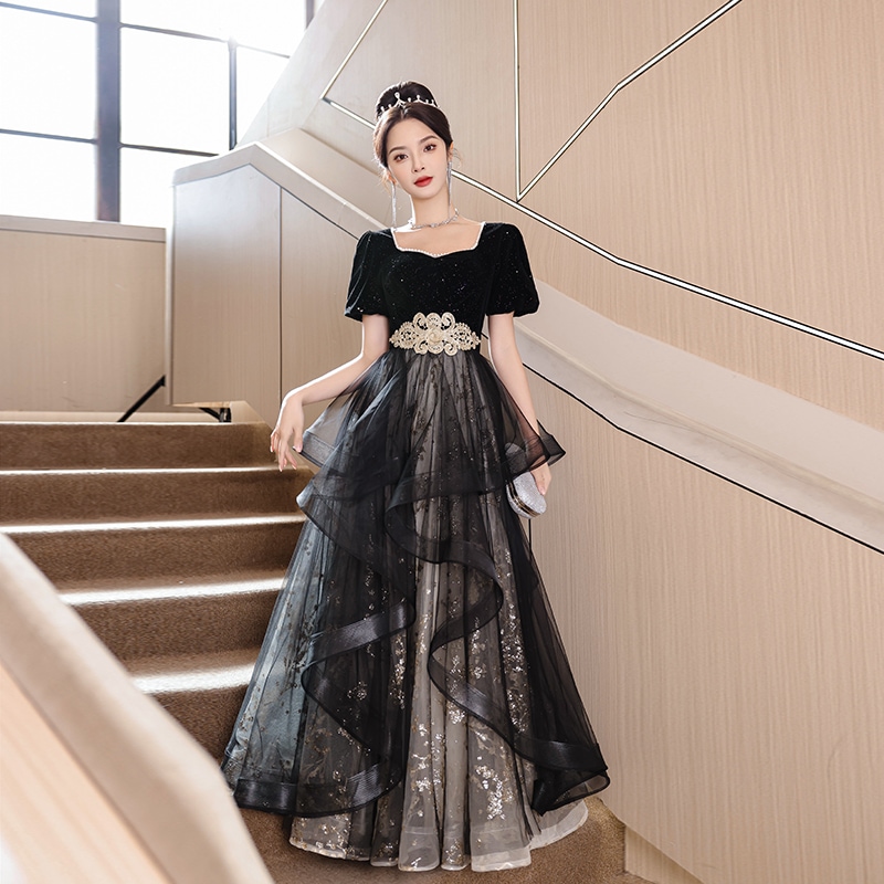 女性用ブラック大きいサイズドレス2024宴会気質とニッチホストドレス