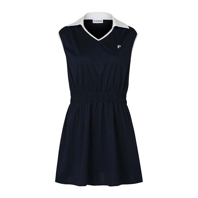 PIQUE COLLARED BANDING DRESS_Navy