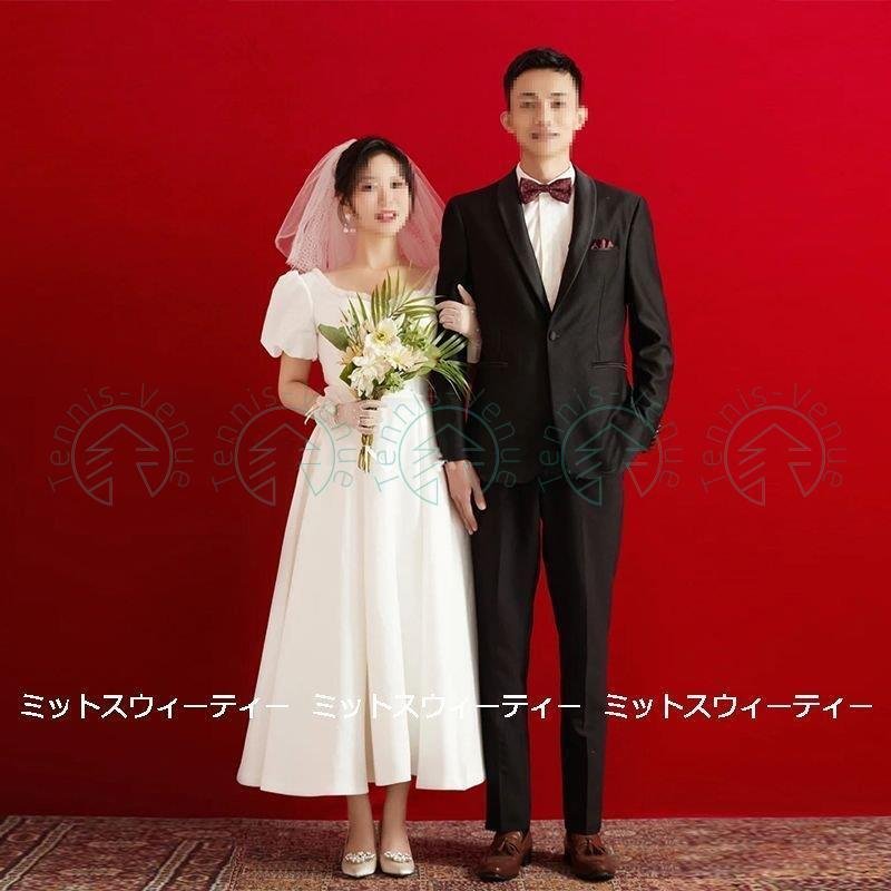 ウエディングドレス 二次会 花嫁 前撮り 半袖 サテン ウェディングドレス ロングドレス 結婚式 大