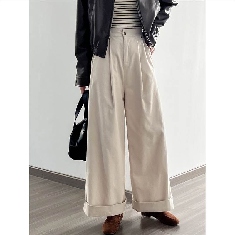 ボトムス レディース コーデュロイパンツ ワイドパンツ タック 長ズボン ハイウエスト ポケット ロールアップ 大人可愛い シンプル カジュアル 大人女子 おしゃれ お洒落 かっこいい こなれ感 ラフ