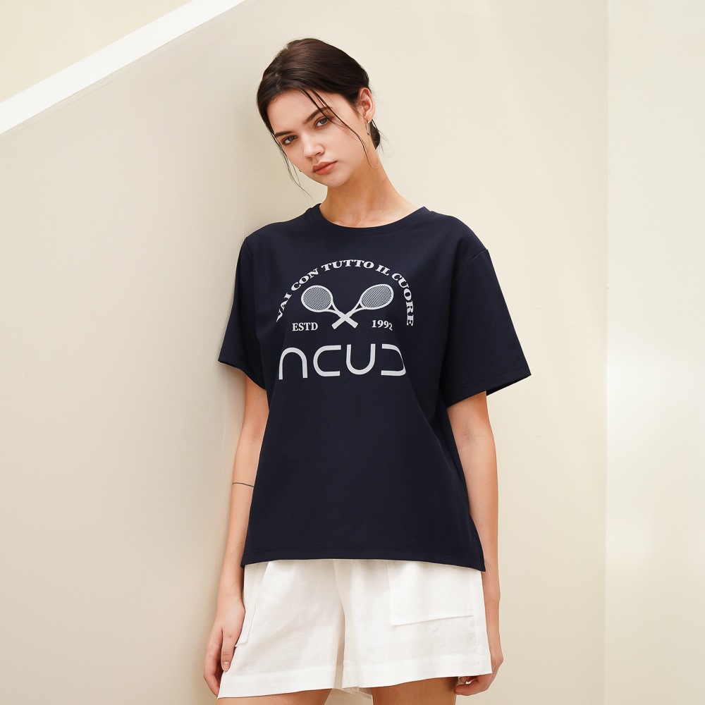 ACUDロゴプリント半袖Tシャツ_ネイビー