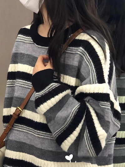 [Qoo10] 怠惰な風縞復古小衆円襟ジャケットセーター : レディース服