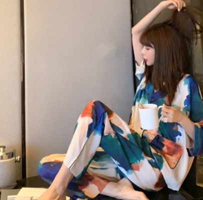 パジャマ上下セット セットアップ ルームウェア パジャマ ロング丈 袖あり Vネック 爽やか 大人スタイル かわいい 大人可愛い きれいめ シンプル カジュアル 大人 上品 おしゃれ レトロ 大人女子