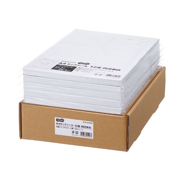 TANOSEE A4タックシール業務用パック 12面 42.386.4mm 四辺余白 1箱（500シート：100シート5冊）