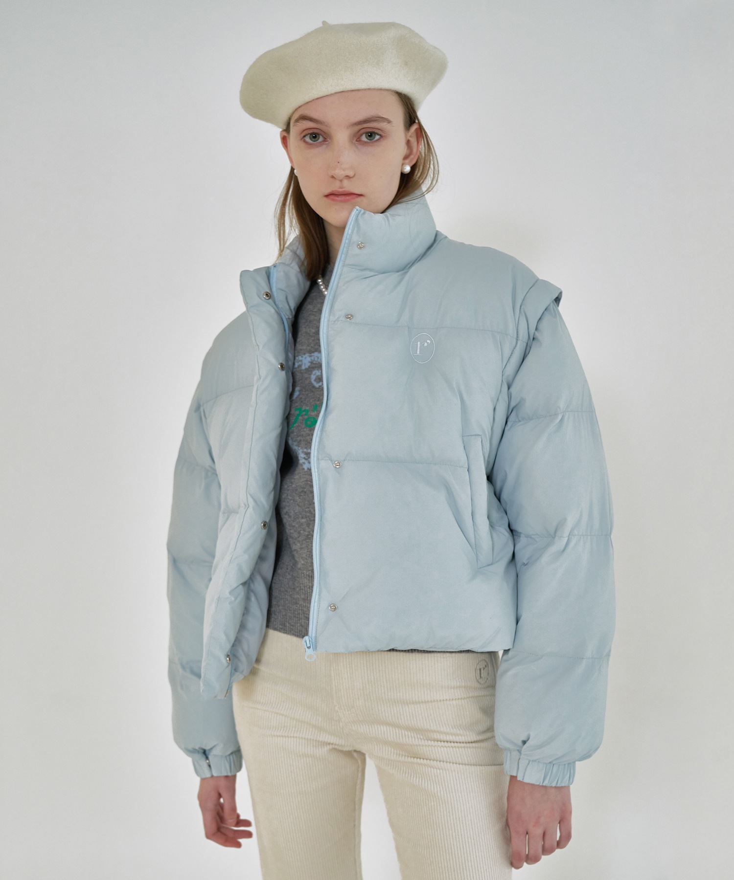 ROLAROLA デタッチャブルパファーショートパッドライトブルー