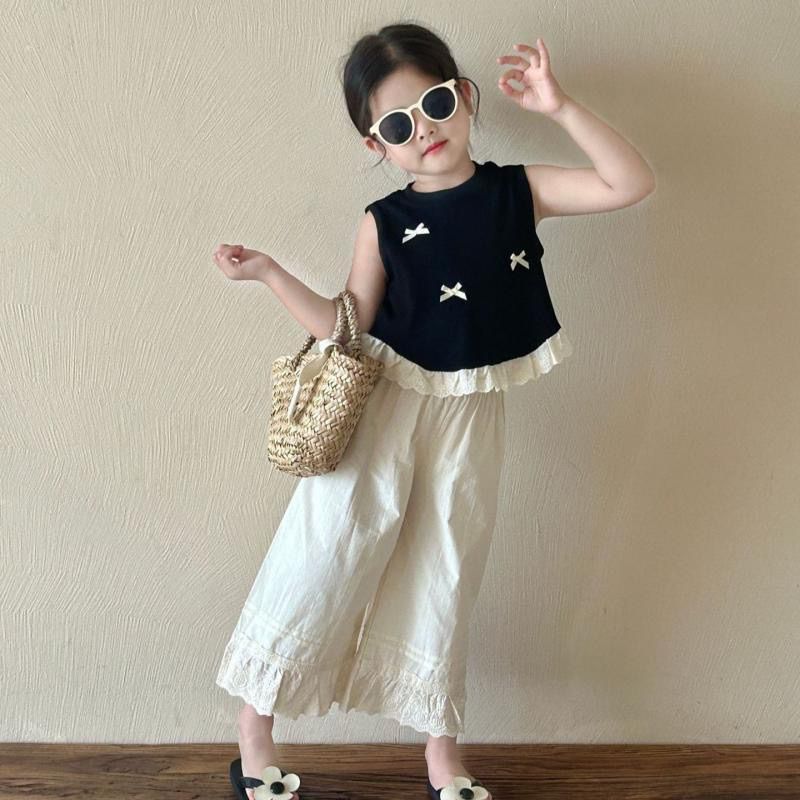 2025新作人気最安値保証女子ノースリーブトップス夏新しい子供スーツ上下セット品質良い