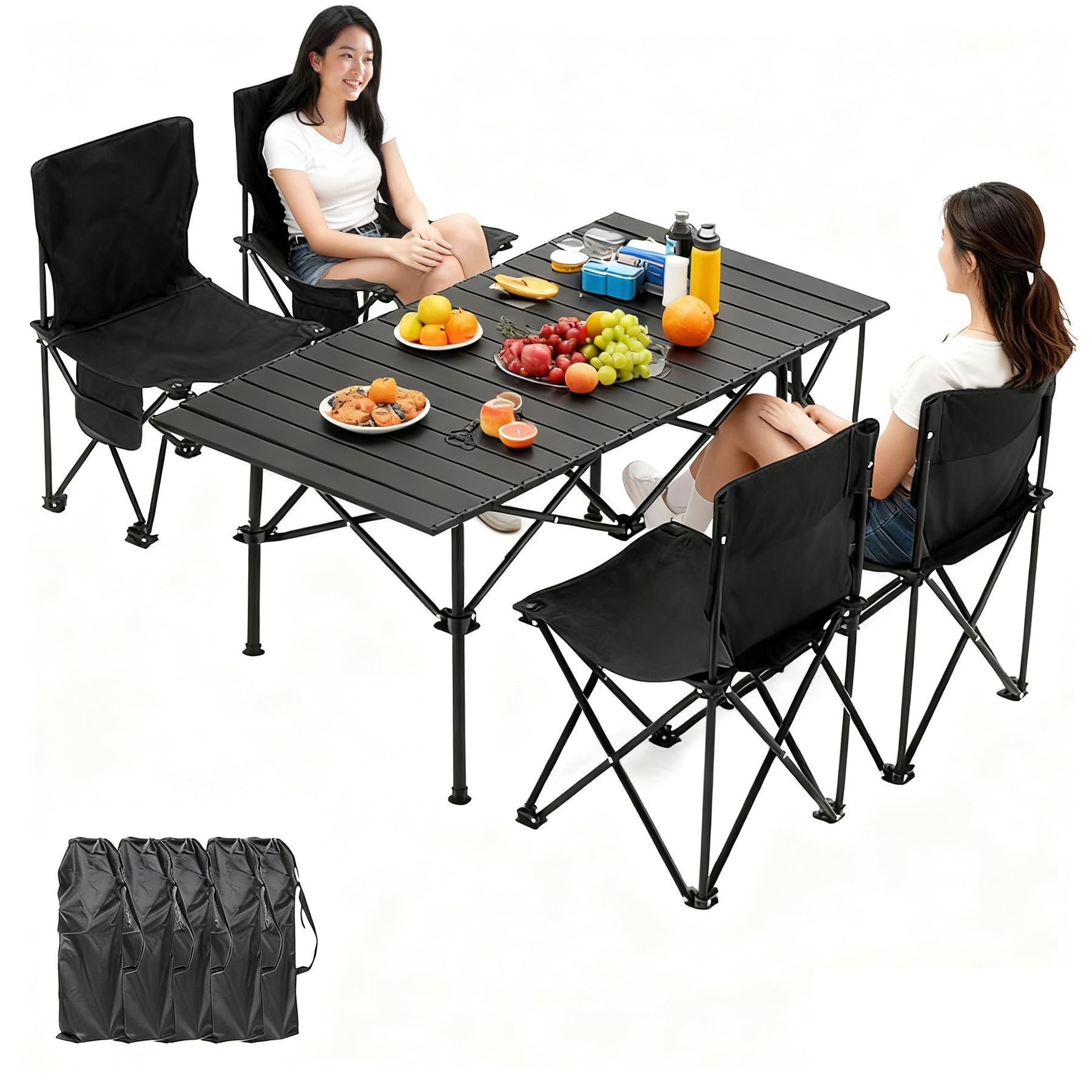 アウトドア テーブル チェア セット 超軽量 キャンプ テーブル57cm×95cm×50cm ピクニックテーブル 超軽量 折り畳み 組立簡単 収納バッグ付き BBQ お釣り ガーデン キャンプ用品(ブ