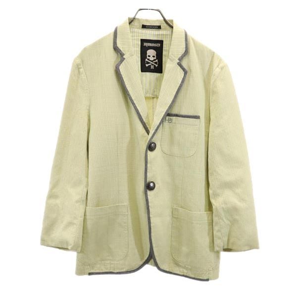 チェック柄 テーラードジャケット L グリーン系 スカルボタン メンズ