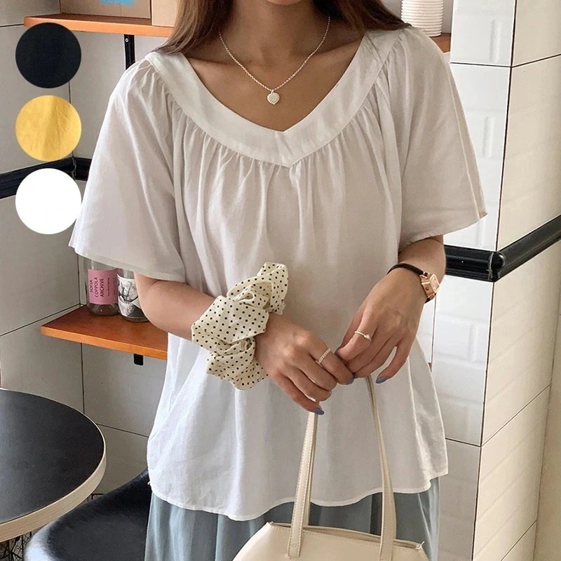 Tシャツレディース シンプルVネックTシャツ 半袖トップス