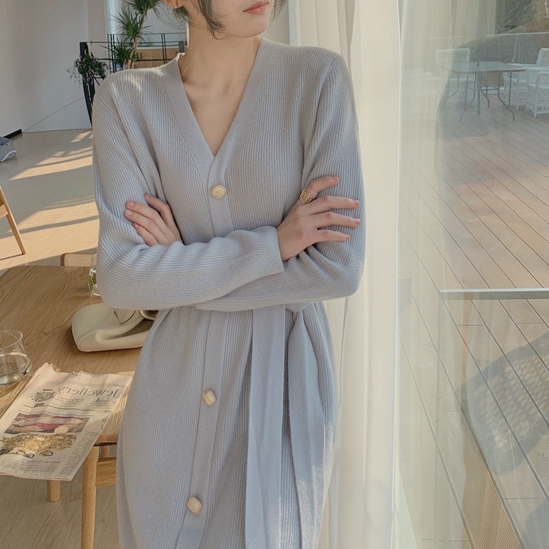 トップス カーディガン ロング丈 袖あり 長袖 Vネック ウエストリボン 前開き リブニット 伸縮性 ニット シンプル カジュアル おしゃれ お洒落 大人女子 こなれ感 無地 秋 冬 10代 20代