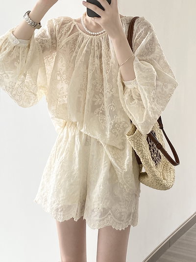 高級感 刺繍 長袖 日焼け止め レディースセットアップ2024夏 新作 気質 おしゃれ刺繍 トップ