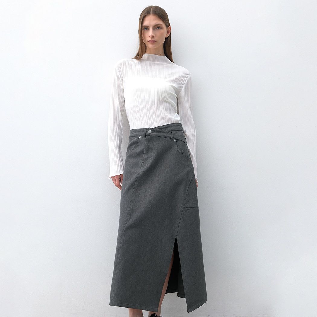 (SK-4996)DIAGONAL UNBALANCE DENIM SKIRT