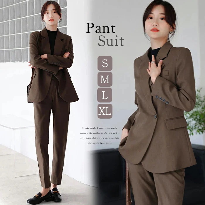 【送料無料】レディース スーツ パンツスーツ スーツセット レディーススーツ ビジネススーツ リクルートスーツ セットアップ フォーマル 入学式 洗える ノーカラー ジャケット パンツ 2点セット ブ