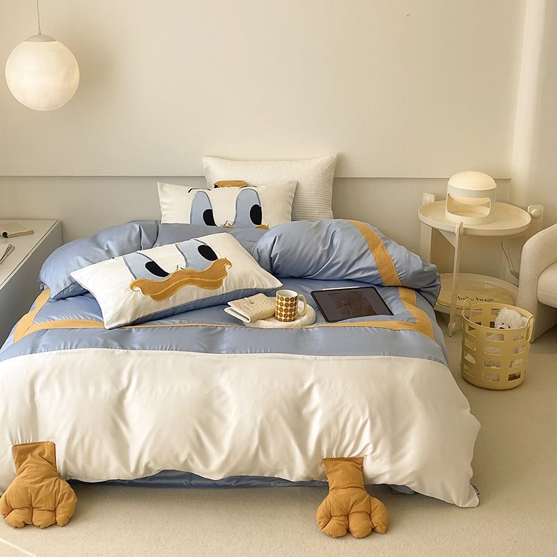 ウォッシュテンセルドナルドダック4点セットアイスシルクキルトカバーベッドシーツ子供用漫画3点セット