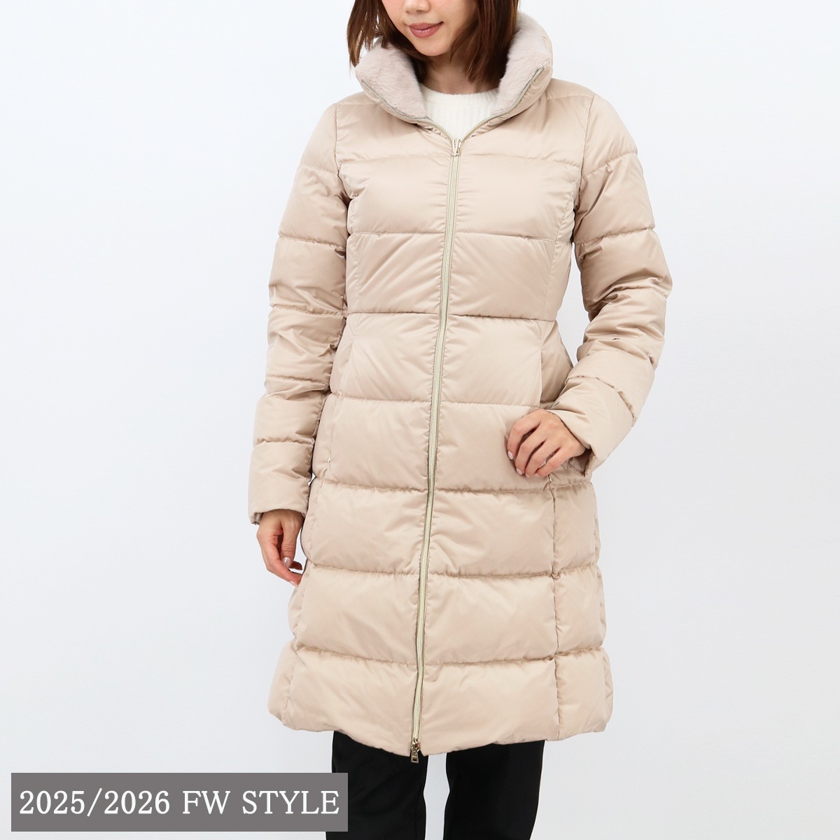 ダウンコート PI002124D 1985/CHANTILLY ダウンジャケット スタンドカラー フェイクファー ロング丈 サテン レディース アウター ベージュ ブランド