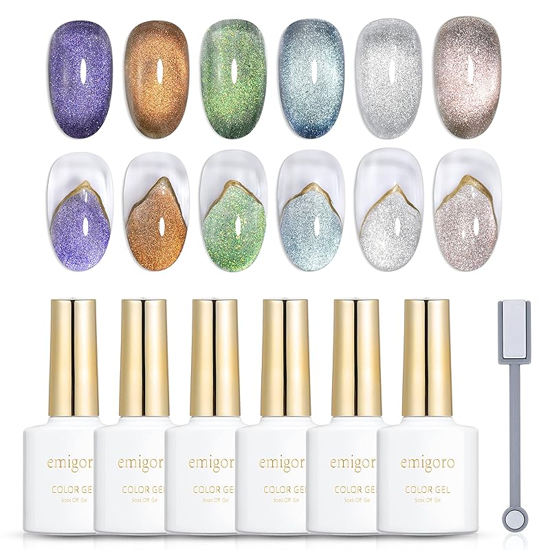 emigoro マグネットジェル ジェルネイル セット マグネット キャッツアイジェル キラキラ ギャラクシーネイル カラージェル ネイル 磁石付き 6色セット UV/LED対応 マグネットネイル ジ