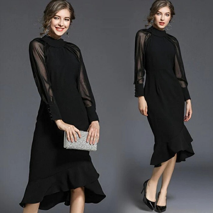 【即納】結婚式 ワンピース ワンピース マーメイド　ドレス 二次会 ミモレ丈 パーティードレス 結婚式 ワンピース フォーマルドレス ドレス お呼ばれ フォーマル 結婚式 ワンピース パーティードレス