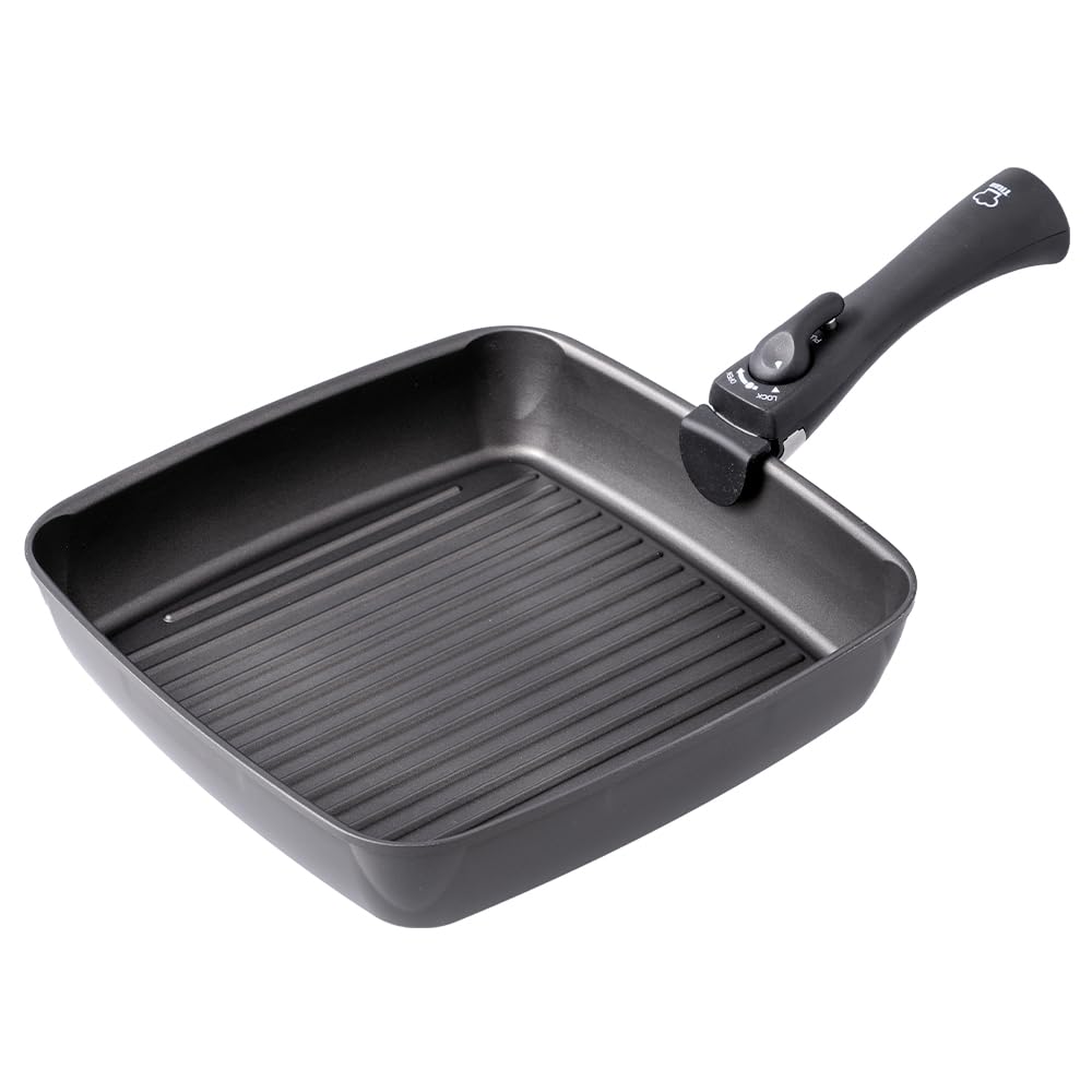 アイメディア(Aimedia) 魚焼きパン グリルパン フライパンセット 2点 (スクエアパン/専用脱着ハンドル) スクエアパン 26cm角 脱着ハンドル付 取っ手セット チタンシェフ ワイドサイズ