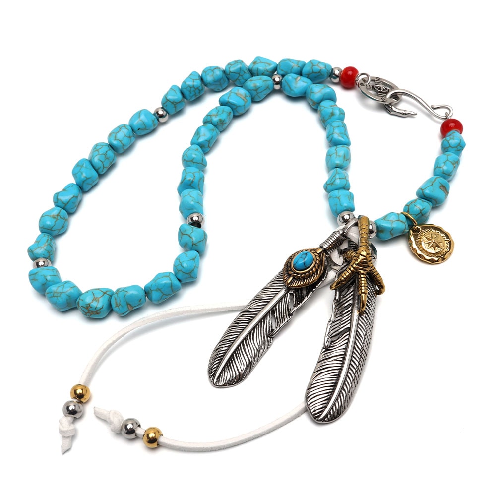 ステンレス ターコイズフェザーネックレス [ct077]