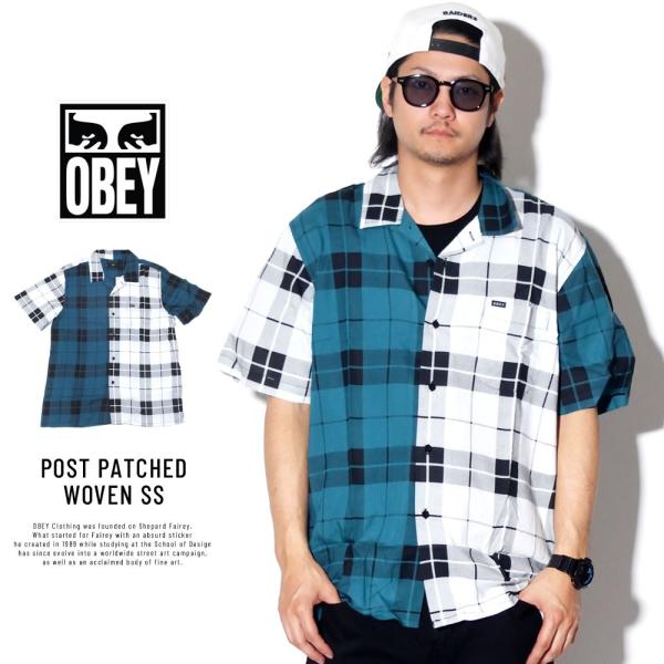オベイ OBEY チェックシャツ メンズ 半袖 開襟 オープンカラー カジュアルシャツ 夏 ブランド POST PATCHED WOVEN SS 181210241