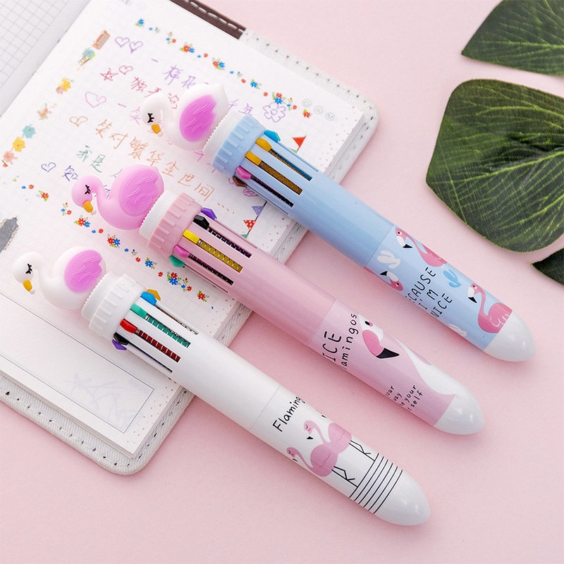 【激安大特価！】  韓国の小さな新鮮なフラミンゴ10色ボールペンかわいい創造的な学生多機能ハンドアカウントペンカラフルな 筆記具
