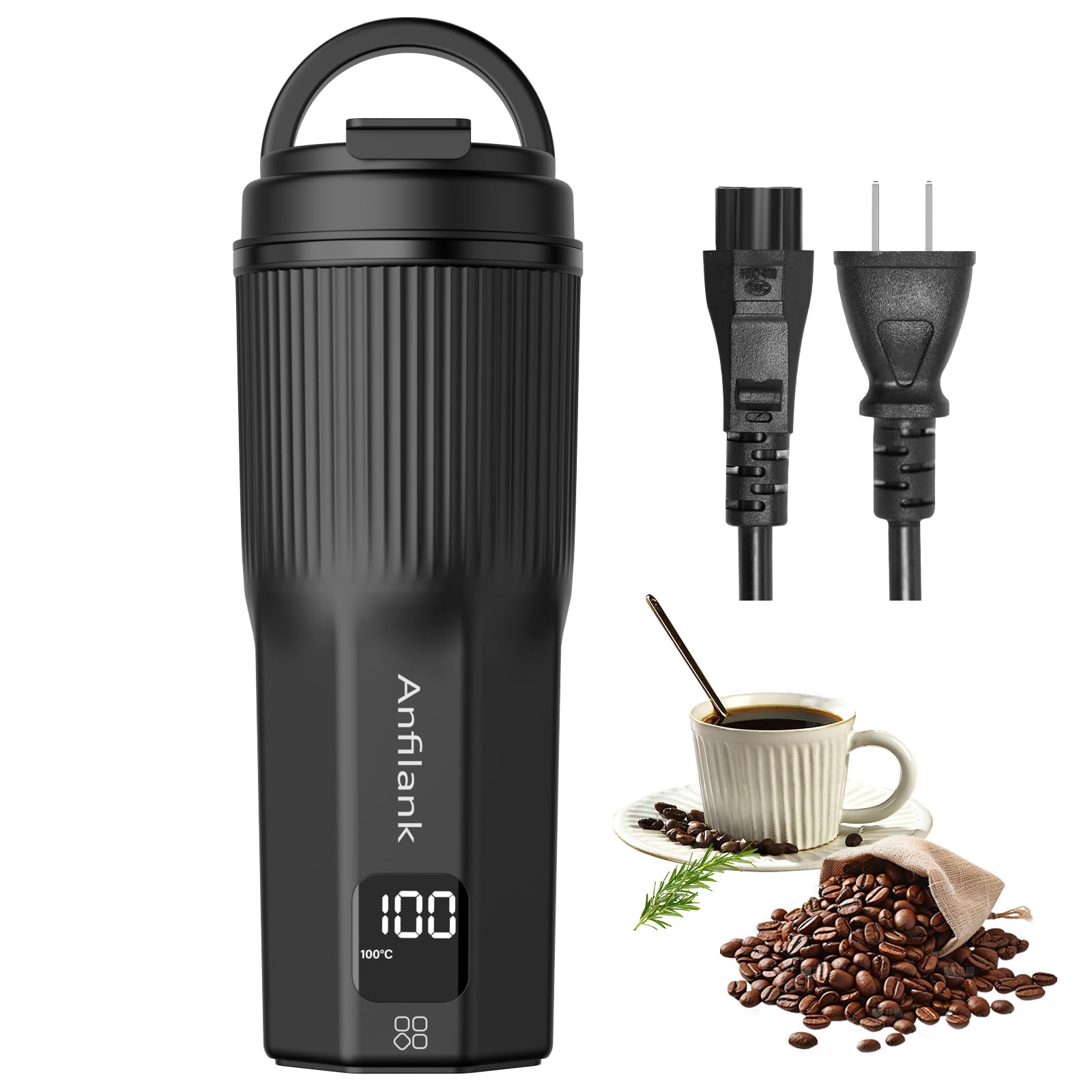 【日本海外兼用】 Anfilank ポータブル電気ケトル 380ml 6段階温度調節 12時間保温 持ち運びケトル トラベル湯沸かし器 三重安全保護 PSE認証済 （コンパクト/ステンレス二重構造/