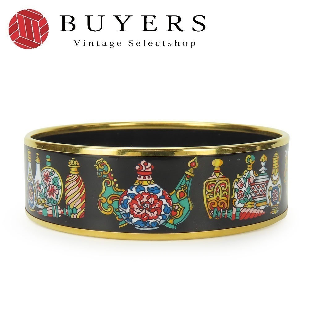 中古 バングル エマイユ メタル 七宝焼き ブラック マルチカラー ゴールド金具 メッキ アクセサリー ボトル柄 レディース 女性