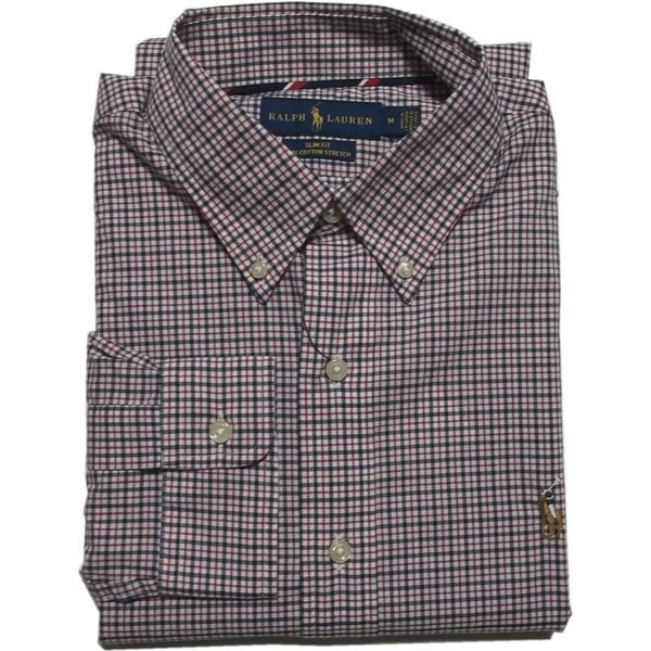 長袖 ワンポイント ボタンダウンシャツ チェック レッド PR2-048