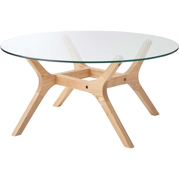 ラウンドガラステーブル ナチュラル （約W80×D80×H38cm） 組立式