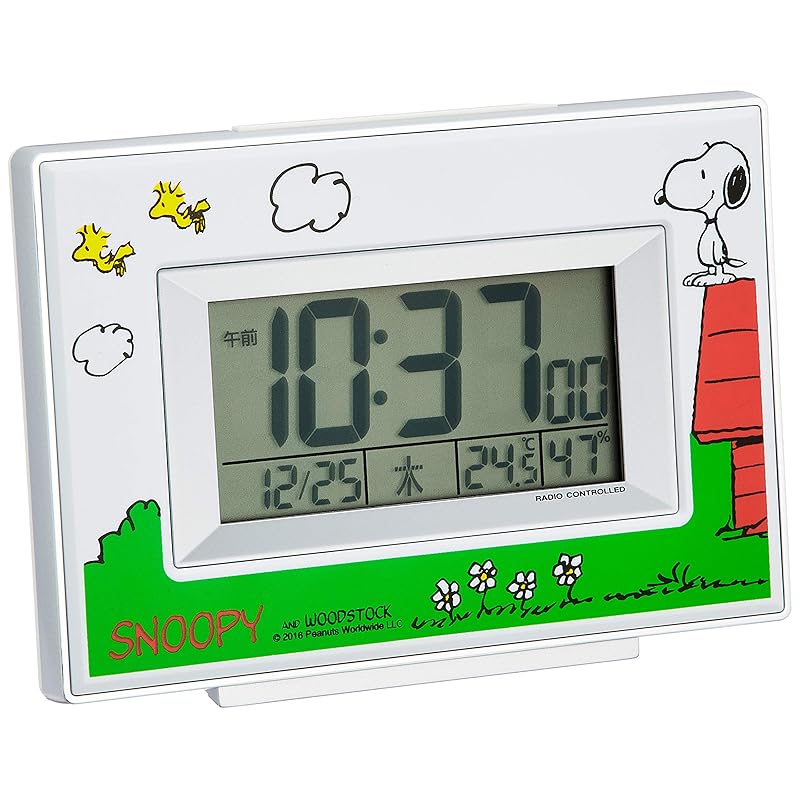 リズム(RHYTHM) SNOOPY (スヌーピー) 目覚まし時計 電波時計 キャラクター デジタル 温度 湿度 曜日 カレンダー 表示 白 スヌーピーR187 8RZ187-M03