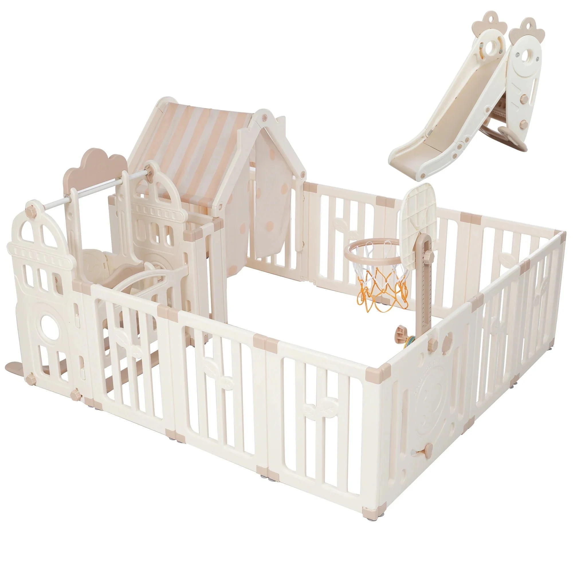 【3日出荷】国内発送サークル ゲート 扉付き 10枚セット ブランコ すべり台 プレイハウス フェンス プレイヤード 簡単組立 柵 赤ちゃん 出産祝い お祝い プラスチック プレゼン