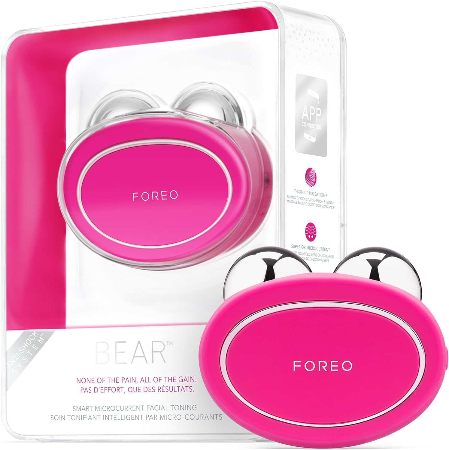 FOREO BEAR フォレオ ベア スマート マイクロカレント フェイシャルトーニング デバイス (ベア, フクシア)