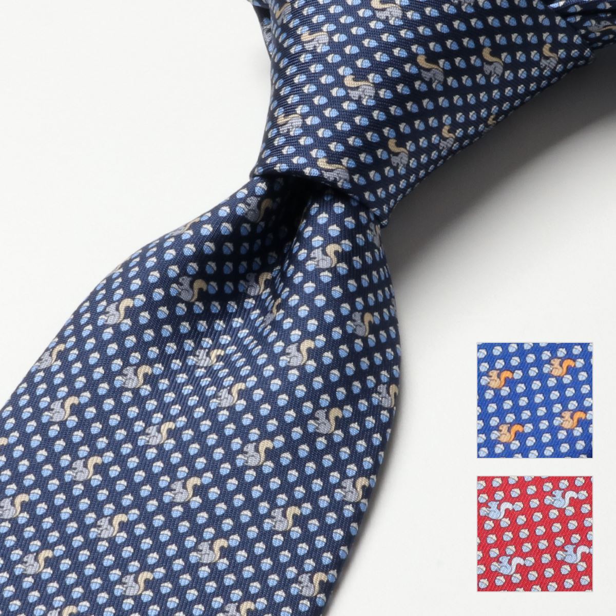 FERRAGAMO フェラガモ ネクタイ 35 0361 メンズ シルク リス アニマル どんぐり カラー3色