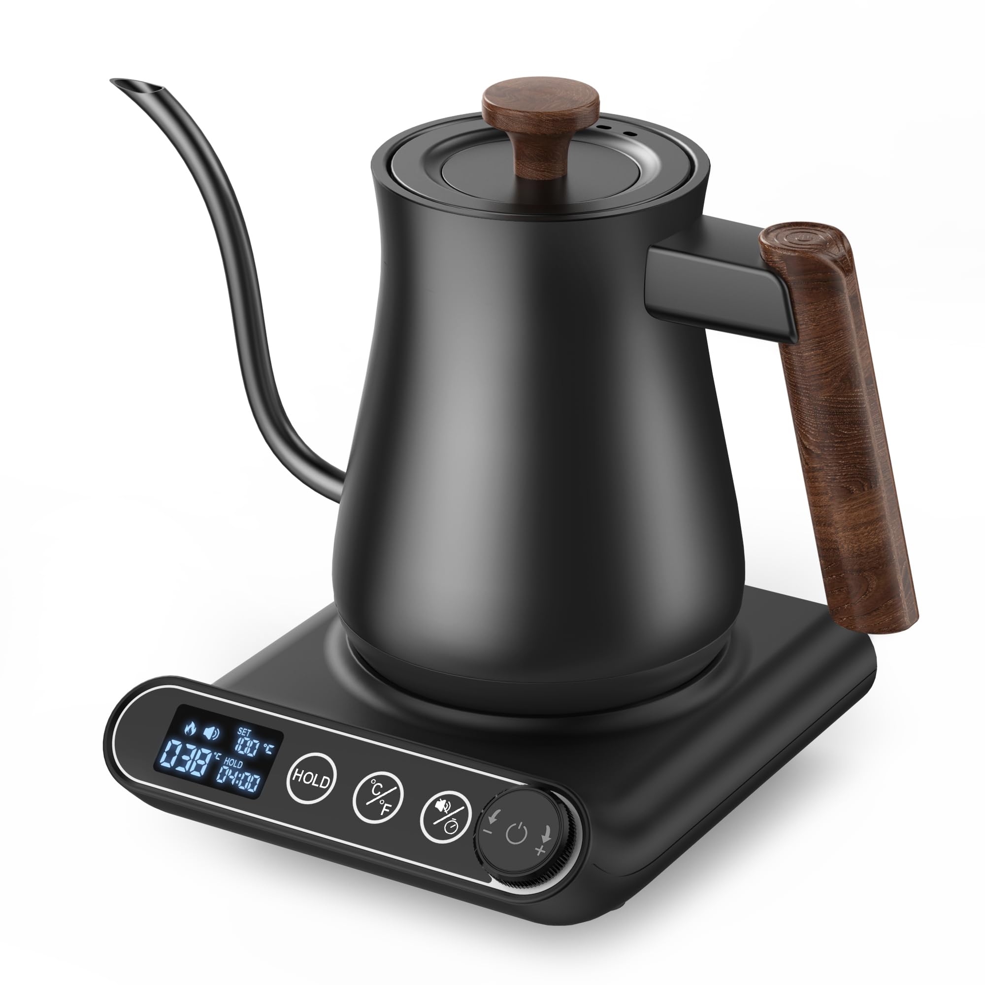 電気ケトル コーヒードリップケトル 細口 【2026新版 日本製大画面HD LED表示パネル AI知能温度調整】0.9L 1200W コーヒーポット 温度調節 1C単位の精密調節 4時間保温機能