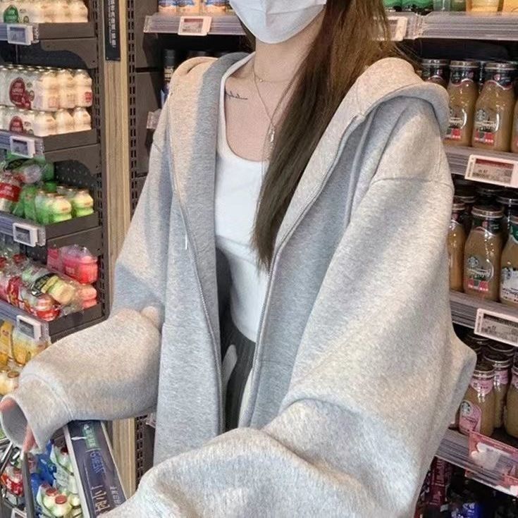 ジップアップ レディース パーカー ジッパーと女性用ベルベットスウェットシャツとのフード付き濃厚なジャケット韓国語
