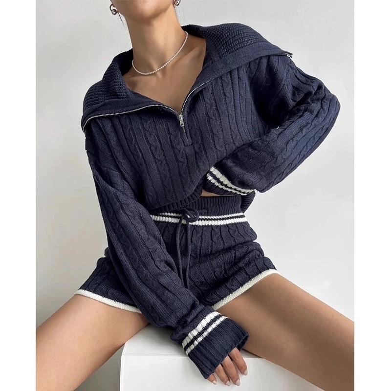 韓国デザイン　ゆったりニットセットアップ　2点セット